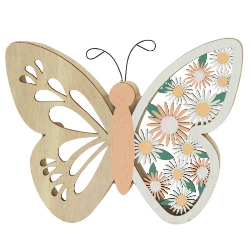 Product Decorative butterfly wood flowers 15x12cm natural/colorful 3pcs