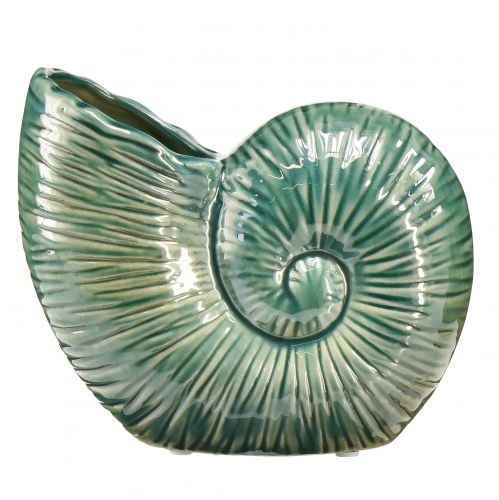 Decorative vase snail shell ceramic green 18x8.5x15.5cm