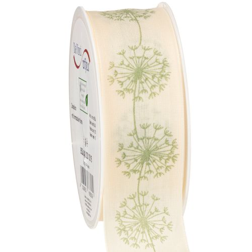 Product Decorative ribbon, gift ribbon, dandelion design, cream, 40mm, 15m
