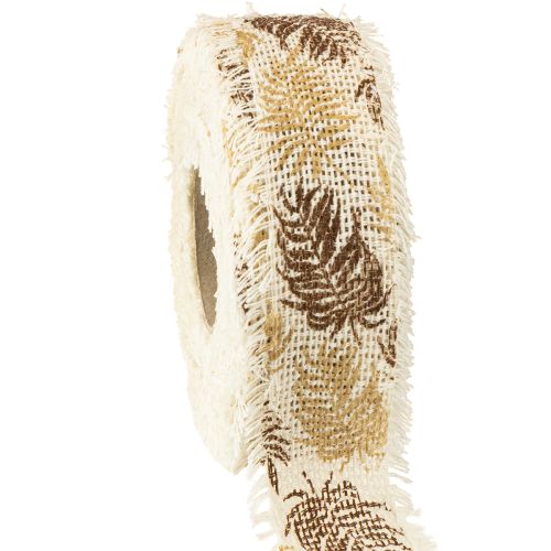Product Decorative ribbon tropical leaves cotton ribbon brown 30mm 15m