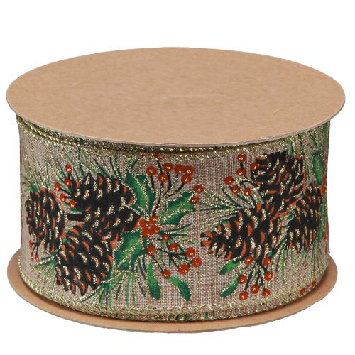 Product Decorative ribbon Christmas cones wide gift ribbon natural 60mm 10m