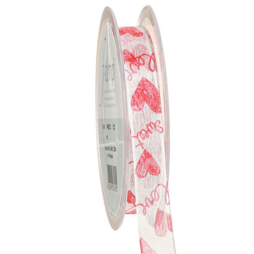 Floristik24 Decorative Ribbon with Hearts Love White Red Organza Fabric 15mm 20m