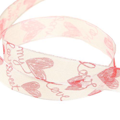 Product Decorative Ribbon with Hearts Love White Red Organza Fabric 15mm 20m