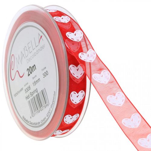 Product Decorative ribbon hearts, wedding decoration, ribbon Valentine&#39;s Day red, white 15mm 20m