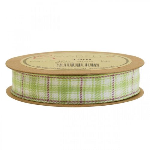 Product Deco ribbon checkered checkered ribbon green/white/purple 20mm 15m