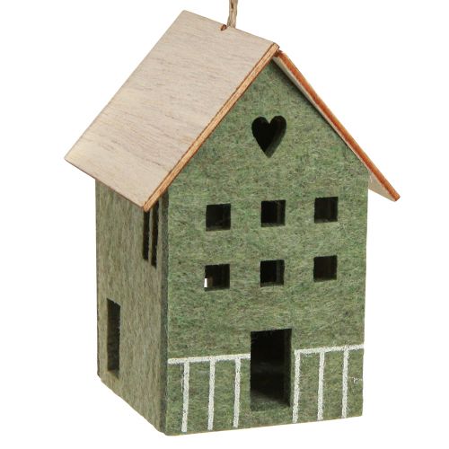 Decorative hanging felt decoration house green natural 6cmx8cmx11cm 4 pcs