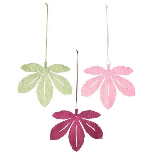 Product Decorative Hanging Wooden Autumn Leaves Pink Purple Green 12x10cm 12 pcs