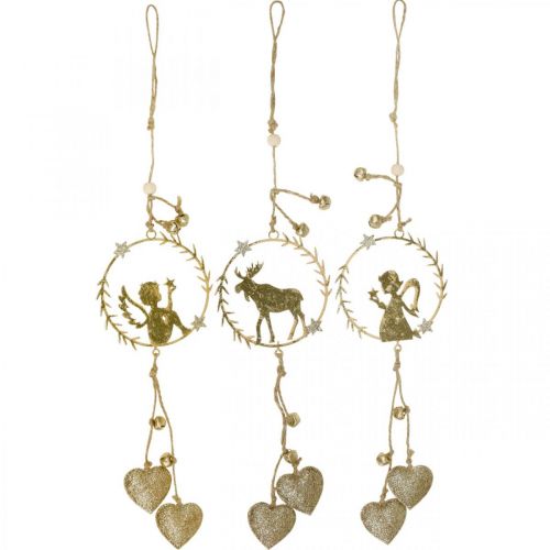 Product Deco hanger window, metal wreath Advent, angel, reindeer Ø9cm set of 3