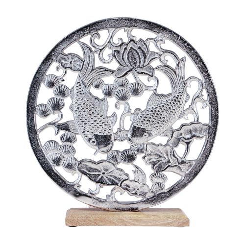 Product Decorative ring metal wood base silver lotus koi decoration Ø32cm