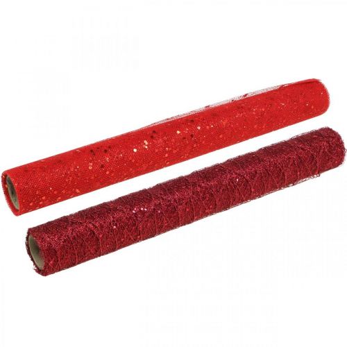 Product Christmas Deco Fabric Polyester Red x 2 assorted 35x200cm