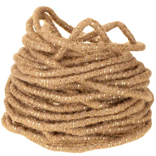 Product Brown wool cord with gold thread, 5m x 5mm with wire, for decoration and crafting