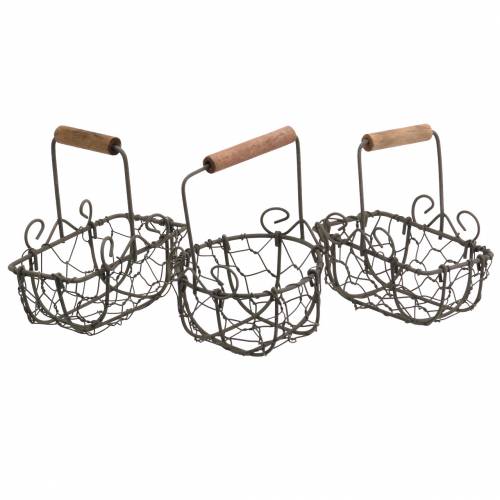 Floristik24 Mini wire basket variation with wooden handle rust brown H10.5–11.5cm 9 pcs