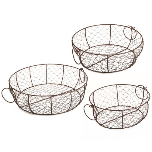 Wire Basket Bowl with Handle Brown Ø35/30/25cm Set of 3