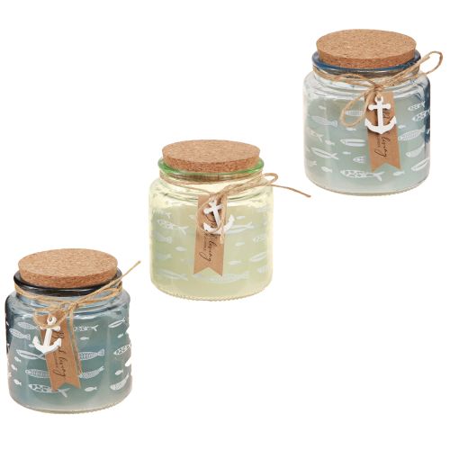 Scented Candles in Glass Fish Candles Maritime Blue Green H11cm 3pcs