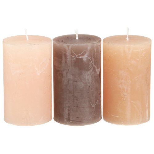 Solid coloured pillar candles 3 colours brown 60×100mm 12 pcs