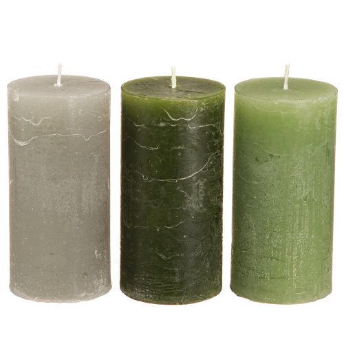 Solid coloured pillar candles green 3 colours 50x100mm 12 pcs