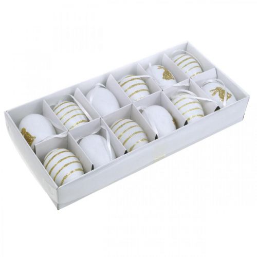 Product Easter eggs for hanging white, gold artificially sorted H6cm 12pcs
