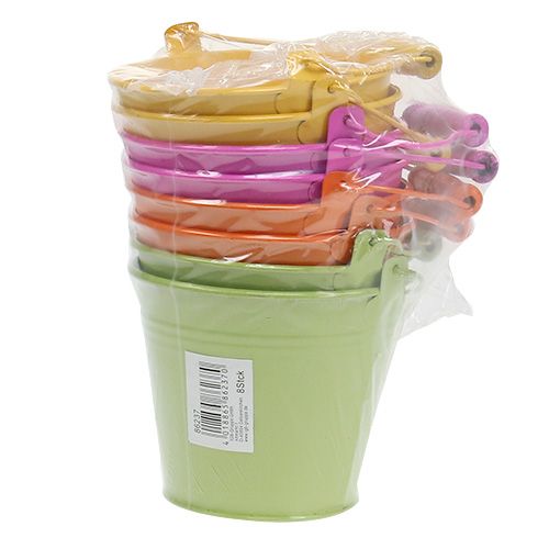 Product Bucket with handle colorful Ø12cm H10cm 8 pcs