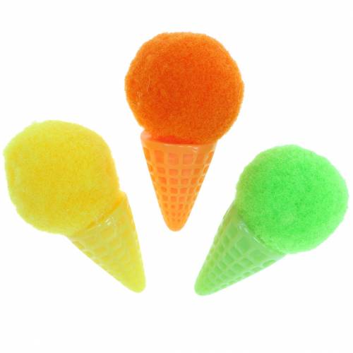 Floristik24 Ice Cream in a Waffle Artificial Green, Yellow, Orange Assorted 3.5cm 18 pcs