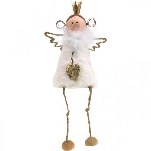 Product Angel figure sitting Christmas decoration wood metal white H12cm