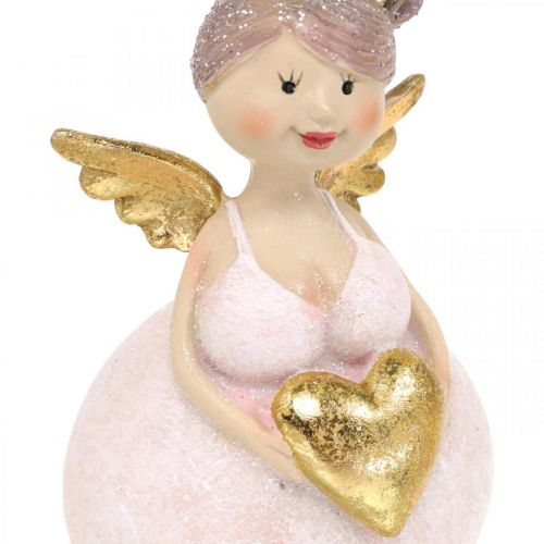 Floristik24 Pink angel with heart decoration figure Christmas decoration 7 × 6 × 14cm 2pcs