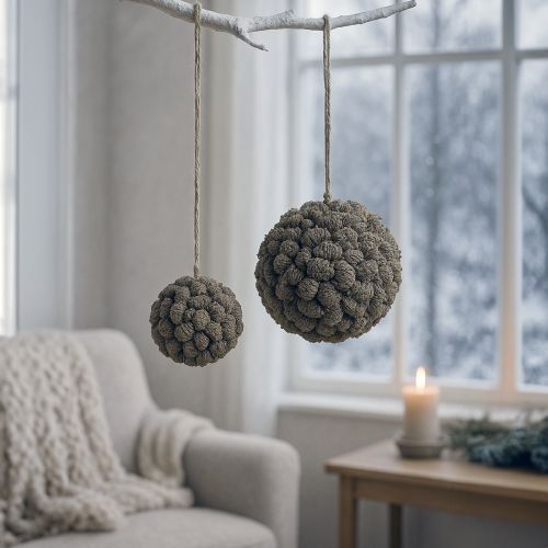 Product Alder cone decorative ball for hanging, white washed, 20cm