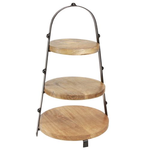 Etagere 3-tiered wood decoration natural black Ø30cm H52cm