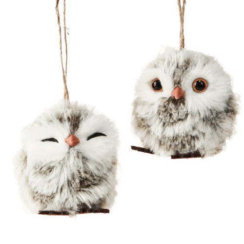 Owl Decoration Owl Chick for Hanging White Brown 6cm 4 Pcs