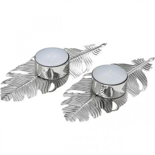 Floristik24 Tealight holder feathers, advent decoration, metal decoration, candle holder silver Ø3.8cm L16.5cm 4pcs