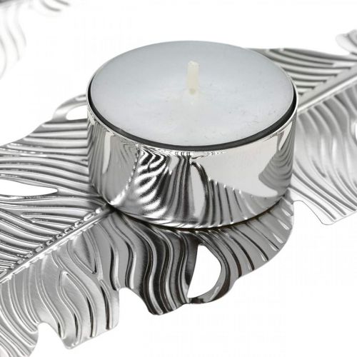 Floristik24 Tealight holder feathers, advent decoration, metal decoration, candle holder silver Ø3.8cm L16.5cm 4pcs