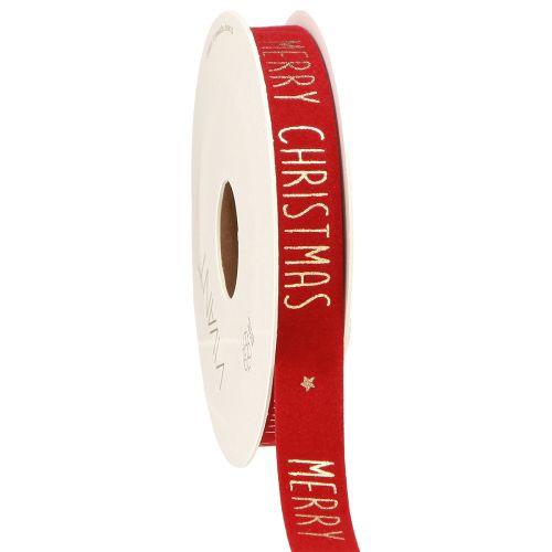 Festive Christmas ribbon in red with golden &#39;Merry Christmas&#39; lettering Width 15mm Length 5m