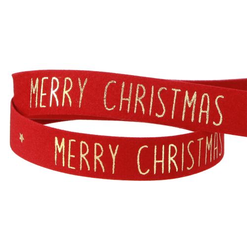 Product Festive Christmas ribbon in red with golden &#39;Merry Christmas&#39; lettering Width 15mm Length 5m