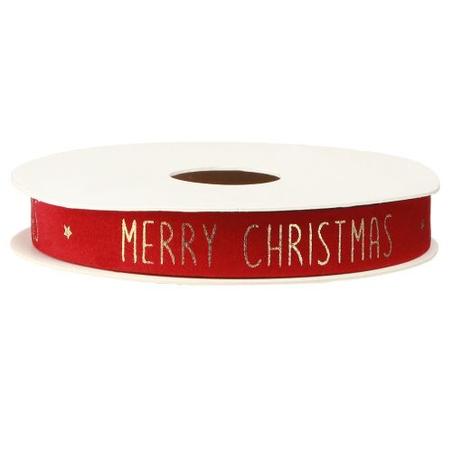 Product Festive Christmas ribbon in red with golden &#39;Merry Christmas&#39; lettering Width 15mm Length 5m