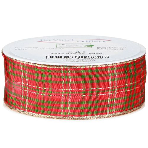 Product Festive checked gift ribbon red green gold 40mm 20m