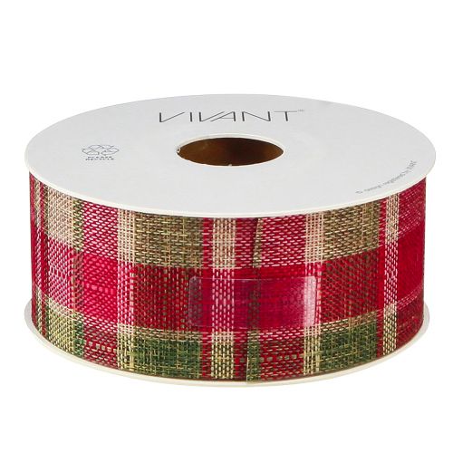 Product Festive checked gift ribbon red, green and white width 40mm length 20m