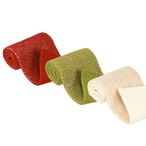 Floristik24 Felt Ribbon Jute Grid in Green Red White 15x100cm 3 pcs