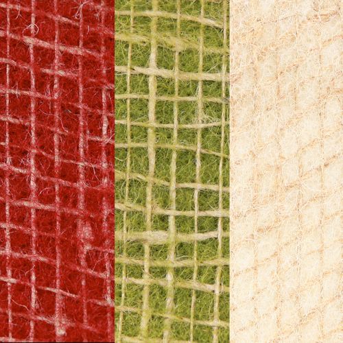 Product Felt Ribbon Jute Grid in Green Red White 15x100cm 3 pcs