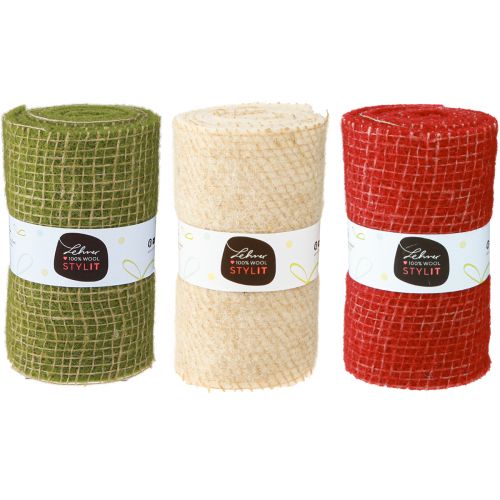 Product Felt Ribbon Jute Grid in Green Red White 15x100cm 3 pcs