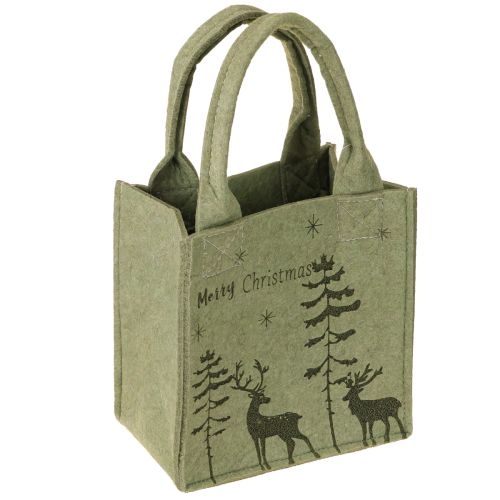 Product Felt bag Merry Christmas small with handles Green 15×10cm