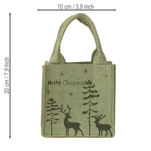 Product Felt bag Merry Christmas small with handles Green 15×10cm
