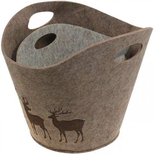 Floristik24 Christmas decoration felt basket round deer planter 38cm / 30cm set of 2