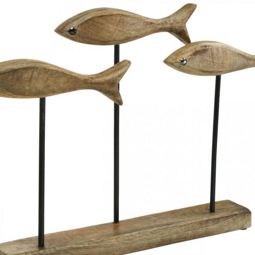 Floristik24 Maritime decoration, decorative sculpture, wooden fish on a stand, natural colour, black H30cm L45cm