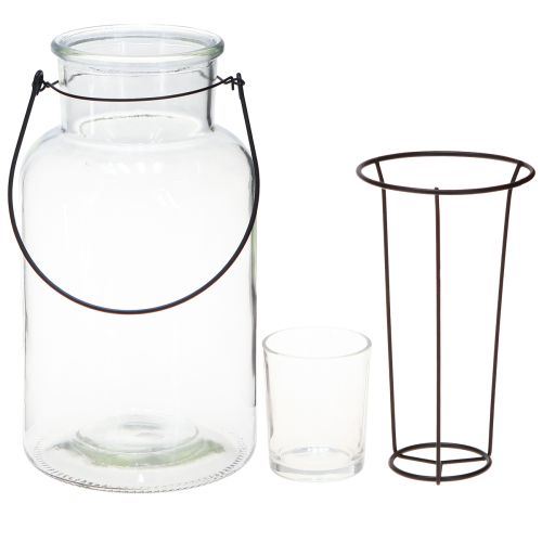 Product Bottle decoration lantern glass metal clear black Ø13cm