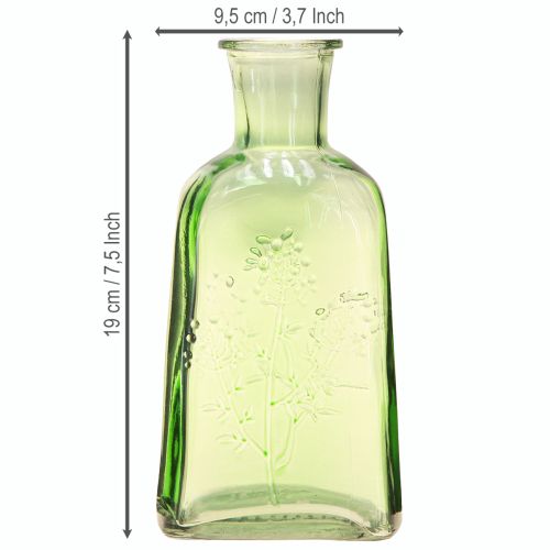 Product Bottle vase glass vase with motif bottle glass green H19cm 2pcs