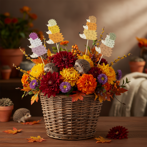 Product Decorative Garden Stakes - Colorful Hedgehog Family - 34cm, 12 Pieces
