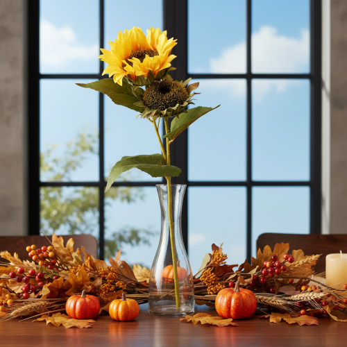 Product Artificial sunflower with realistic leaves and blossoms, 58cm, 3 pieces