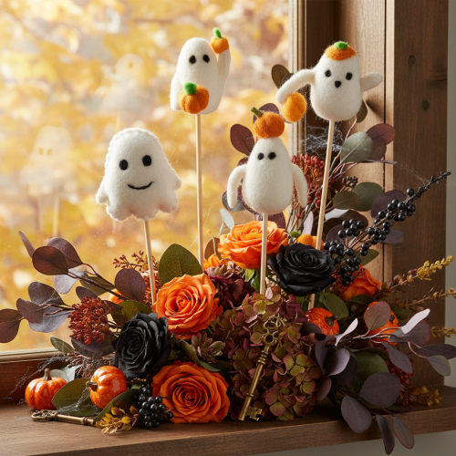 Product Ghost figures on wooden sticks, Halloween decoration, 54cm, 8 pieces