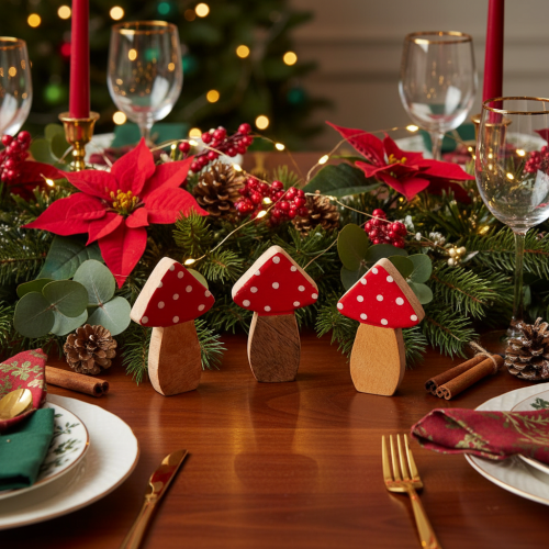 Product Wooden mushroom decorations for table decoration and gifts, 6cm, 8 pieces