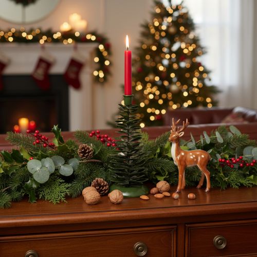 Product Candlestick Christmas tree green metal decoration 28cm