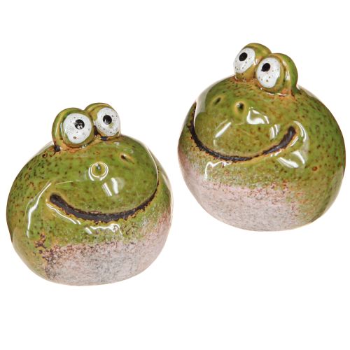 Frog Head Ceramic Summer Green Brown Vintage 7x7cm 4 pcs